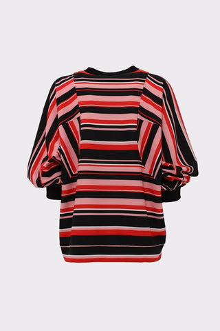 Bold Striped Top With Voluminous Sleeves Black Red