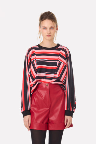 Bold Striped Top With Voluminous Sleeves Black Red