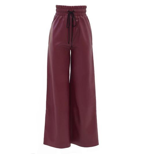 Burgundy Faux Leather Wide Leg Trousers