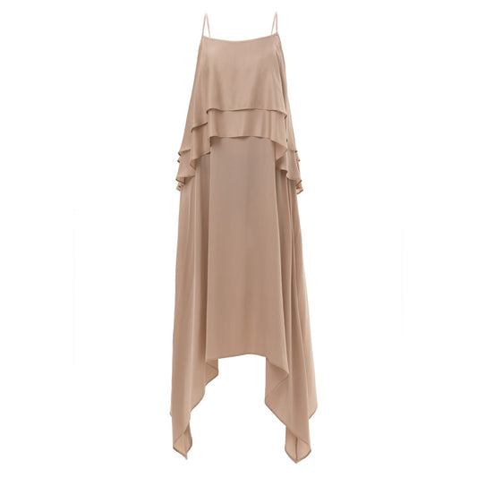 Spring Beige Sundress With Flying Flounces