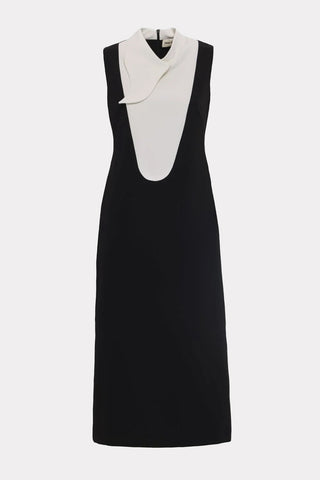Chic Formal Midi Dress With Unique Collar White