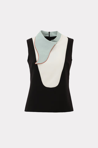 Chic Formal Sleeveless Top With Unique Collar Light Blue