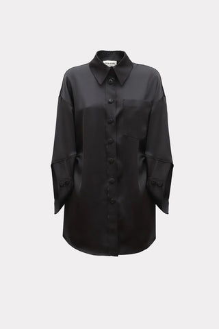 Chic Oversized Satin Shirt Black