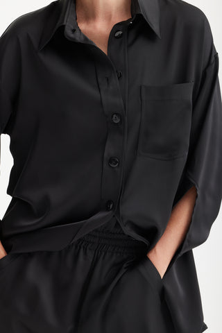 Chic Oversized Satin Shirt Black