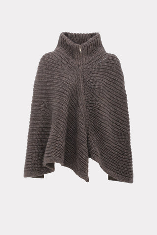 Chunky Wool-Blend Zip Poncho – Taupe