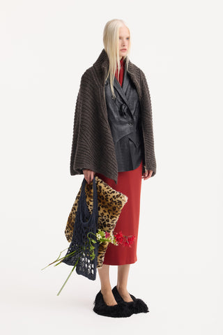 Chunky Wool-Blend Zip Poncho – Taupe