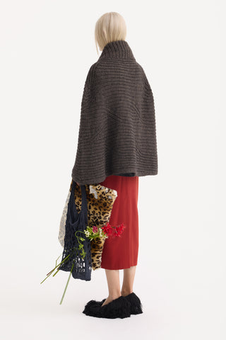 Chunky Wool-Blend Zip Poncho – Taupe