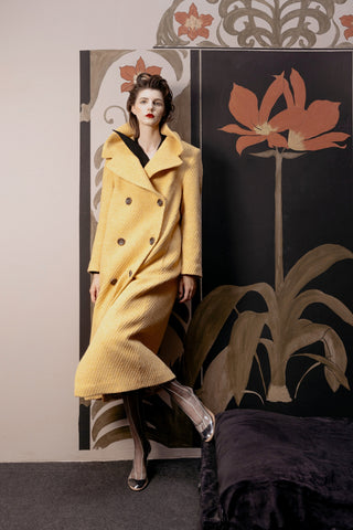 Classic Wool-Blend Double-Breasted Coat – Mustard