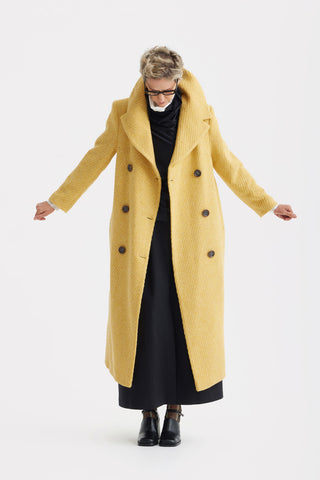 Classic Wool-Blend Double-Breasted Coat – Mustard