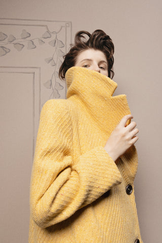 Classic Wool-Blend Double-Breasted Coat – Mustard