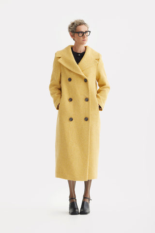 Classic Wool-Blend Double-Breasted Coat – Mustard