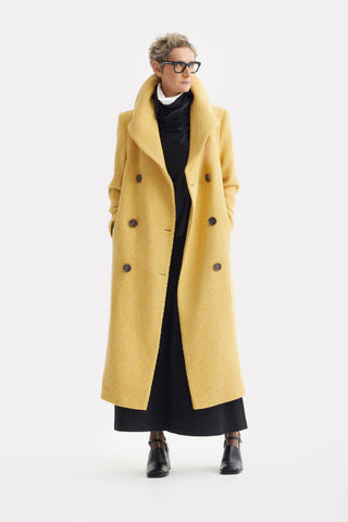 Classic Wool-Blend Double-Breasted Coat – Mustard