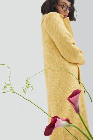 Classic Wool-Blend Double-Breasted Coat – Mustard