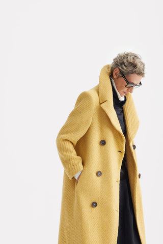 Classic Wool-Blend Double-Breasted Coat – Mustard