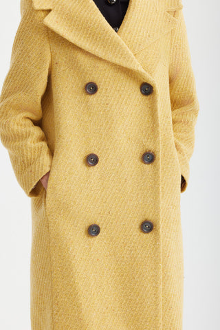 Classic Wool-Blend Double-Breasted Coat – Mustard