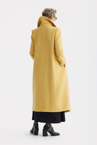 Classic Wool-Blend Double-Breasted Coat – Mustard