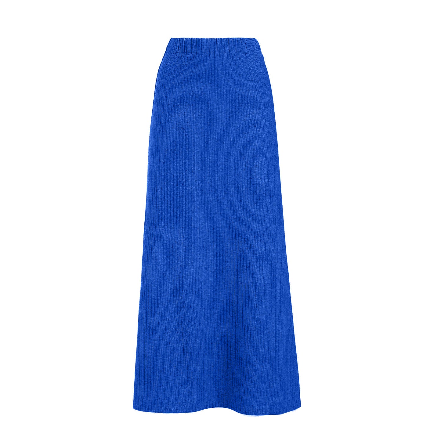 Rib Knit Suit Asymmetric Blouse & Basic Skirt Blue