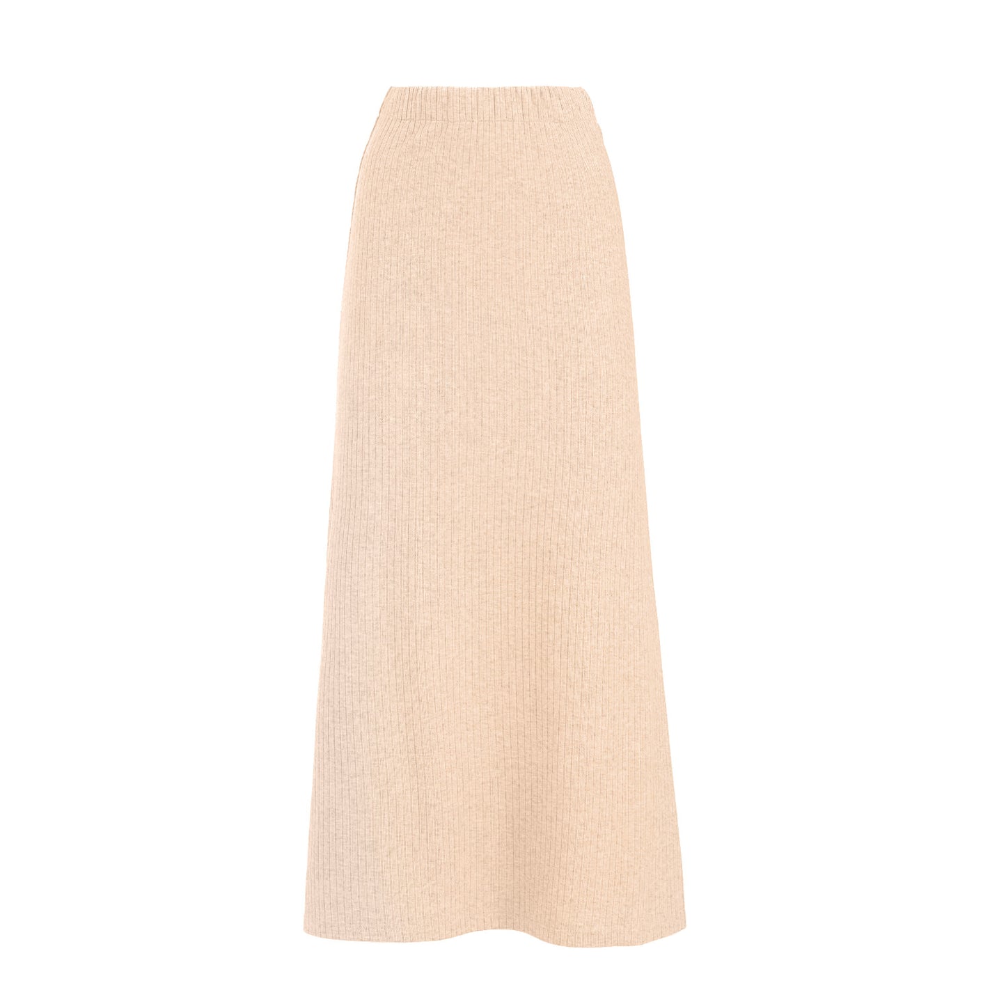 Rib Knit Suit Asymmetric Blouse & Basic Skirt Beige
