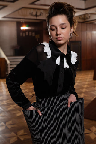 Conceptual Romantic Velvet Shirt Black