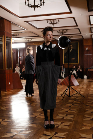 Conceptual Romantic Velvet Shirt Black