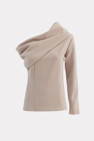 Cowl-Neck One Shoulder Blouse Beige