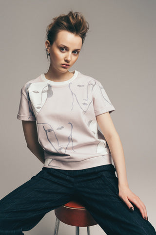 Crew Neck T-Shirt With Rolled Sleeves Art Print