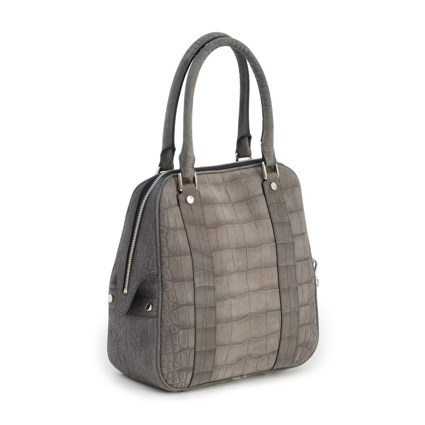 Croco Texture Leather Tote Handbag Grey Small