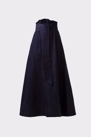 Dark Blue Denim Long Skirt With Belt