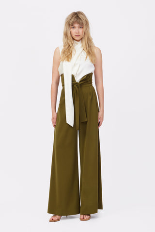 Dark Olive High Waist Long Wide Leg Trousers