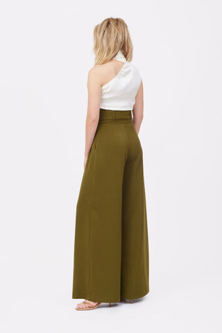 Dark Olive High Waist Long Wide Leg Trousers