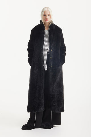 Demi-Season Solid Faux Fur Coat Black