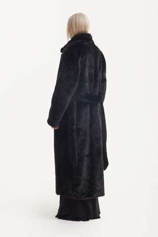 Demi-Season Solid Faux Fur Coat Black