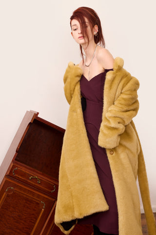 Demi-Season Solid Faux Fur Coat Warm Beige