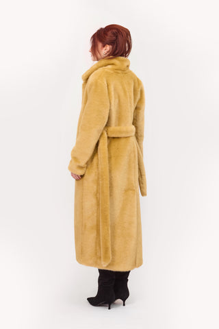 Demi-Season Solid Faux Fur Coat Warm Beige