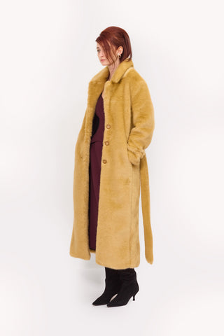 Demi-Season Solid Faux Fur Coat Warm Beige