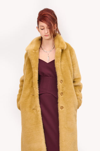 Demi-Season Solid Faux Fur Coat Warm Beige