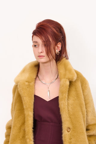 Demi-Season Solid Faux Fur Coat Warm Beige