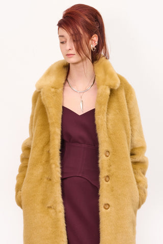 Demi-Season Solid Faux Fur Coat Warm Beige