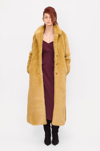 Demi-Season Solid Faux Fur Coat Warm Beige