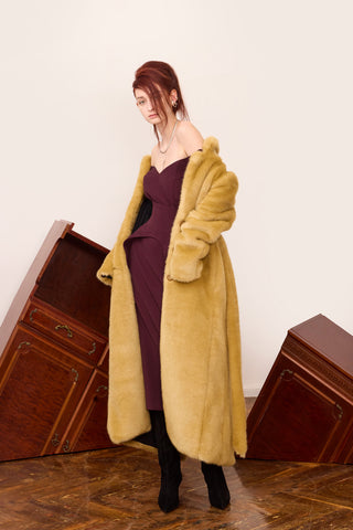 Demi-Season Solid Faux Fur Coat Warm Beige