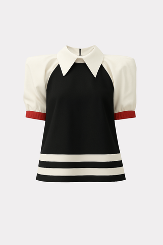 Designer Black Blouse Puff Sleeves White