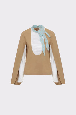 Designer Blouse With Contrast Sleeves Beige