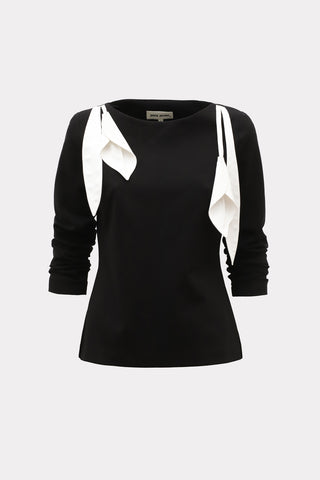 Designer Boat Neck Blouse, Floral Drape – Black