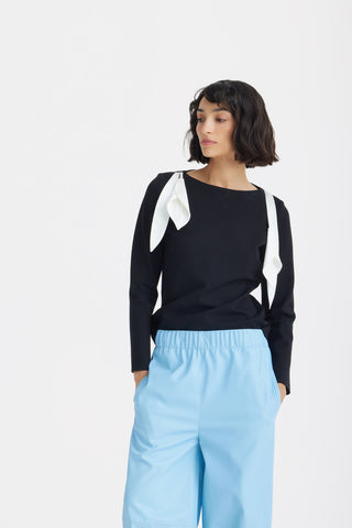 Designer Boat Neck Blouse, Floral Drape – Black