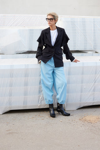 Designer Classic Cut Blazer With Sleeve Twist - Black