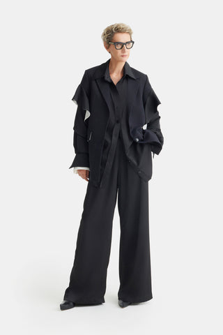 Designer Classic Cut Blazer With Sleeve Twist - Black