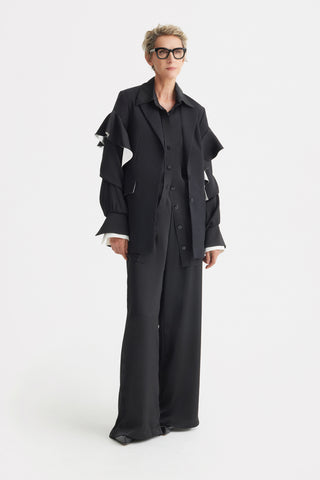 Designer Classic Cut Blazer With Sleeve Twist - Black