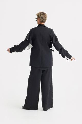 Designer Classic Cut Blazer With Sleeve Twist - Black