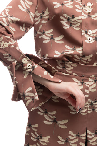 Designer Dragonfly Satin Shirt Terracotta Pink