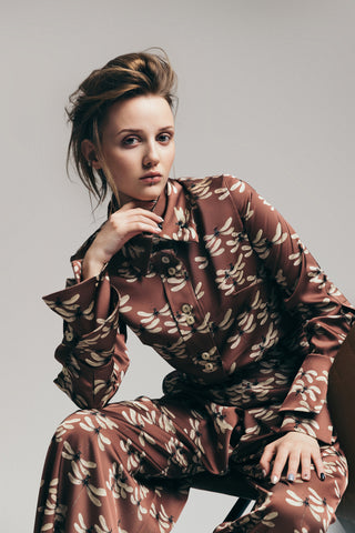 Designer Dragonfly Satin Shirt Terracotta Pink